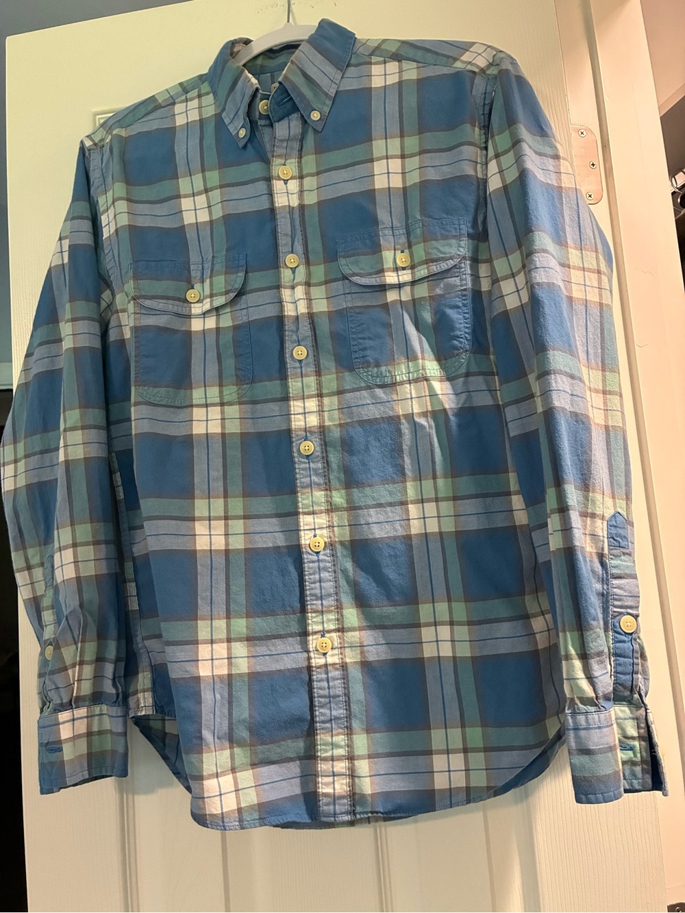 J. Crew Blue and White Plaid Button-Down Shirt